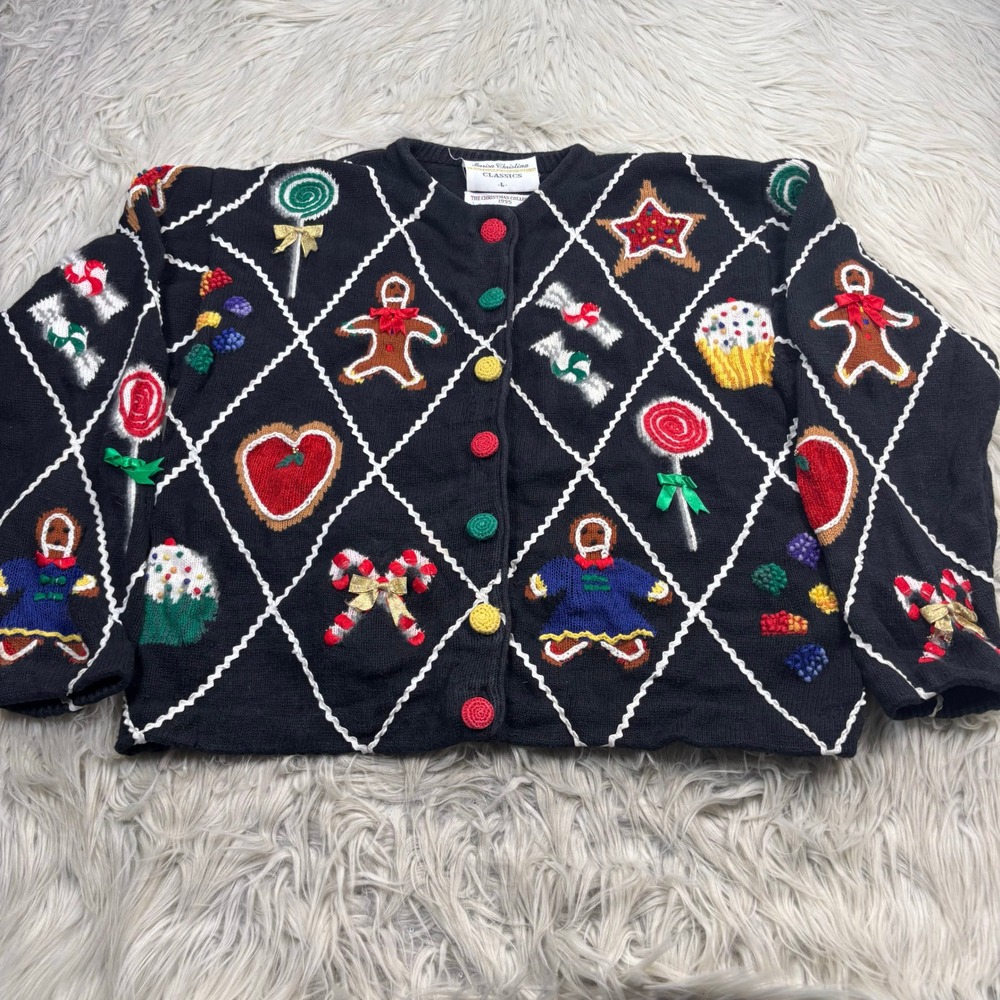 Vintage 1995 Marisa Christina Classic Women's L Christmas Dessert Cardigan